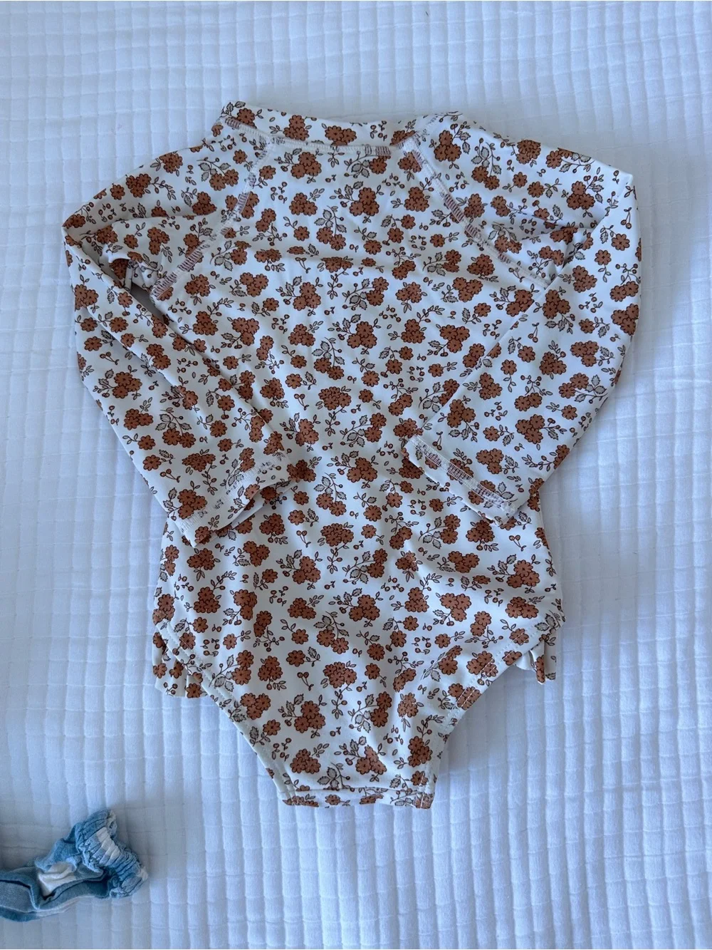 Rylee + Cru Cream Long-Sleeve One-Piece with Brown Floral Print